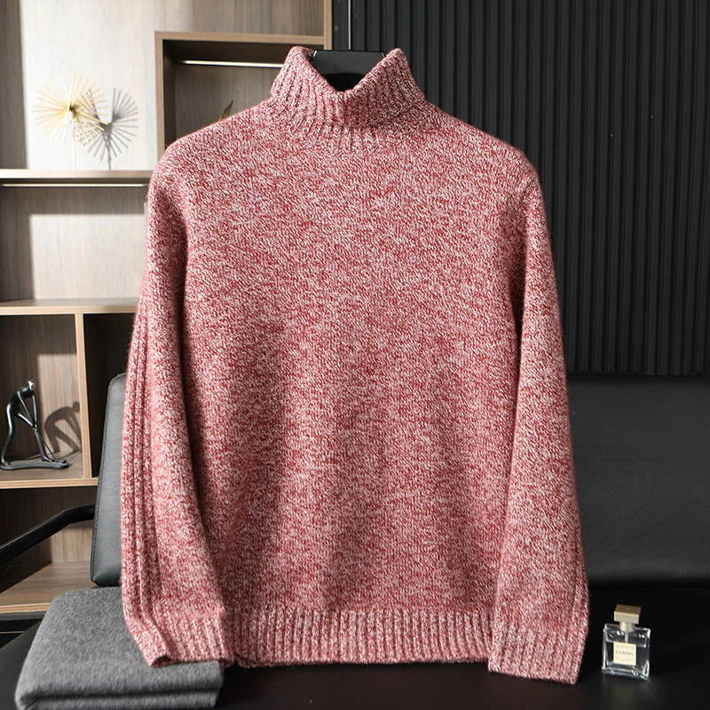 五针【高翻领加厚】男士花纱套头百分百纯山羊绒衫毛衣570-660克