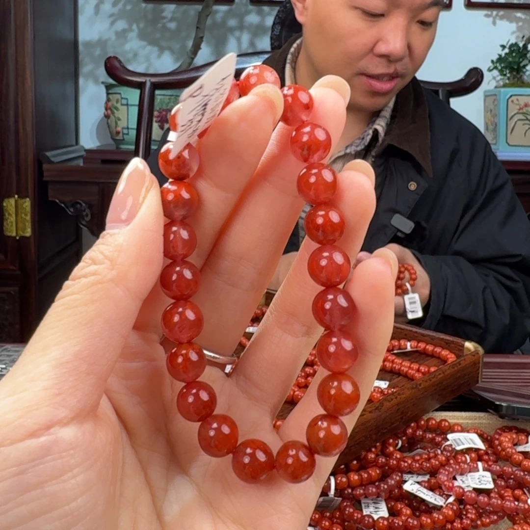 南红玛瑙未镶嵌手链9mm牛血火焰纹