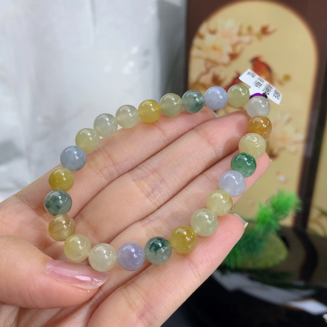 未镶嵌手串翡翠卡7.2冰润胶多彩手串