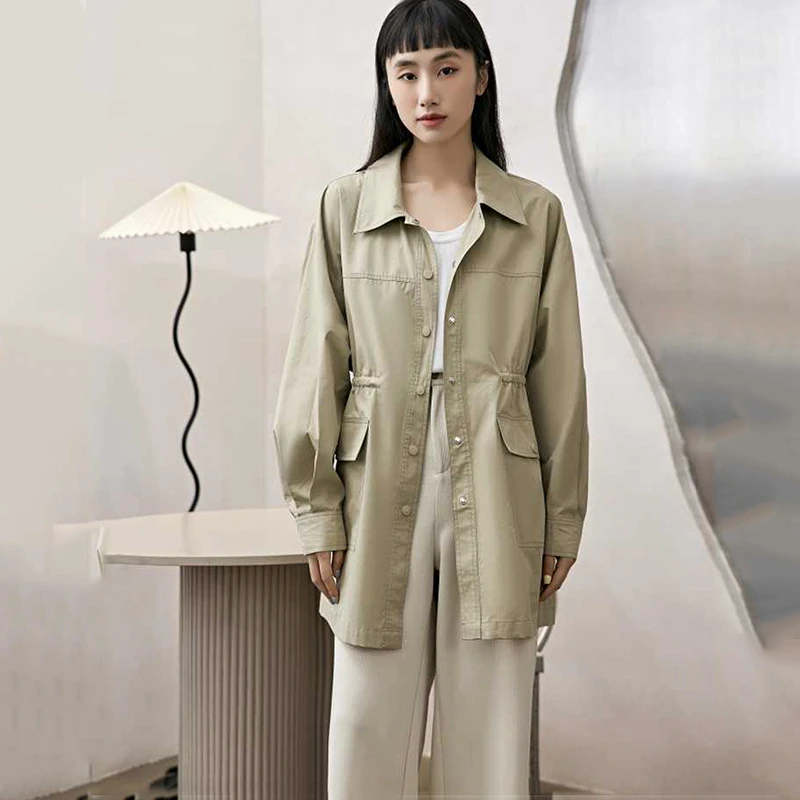 34019【觅系列】抽绳收腰宽松气质风衣33MJ717A176