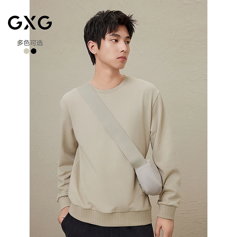 GXG男装 圆领纯色贴布卫衣男简约百搭2024秋季#G24D313163