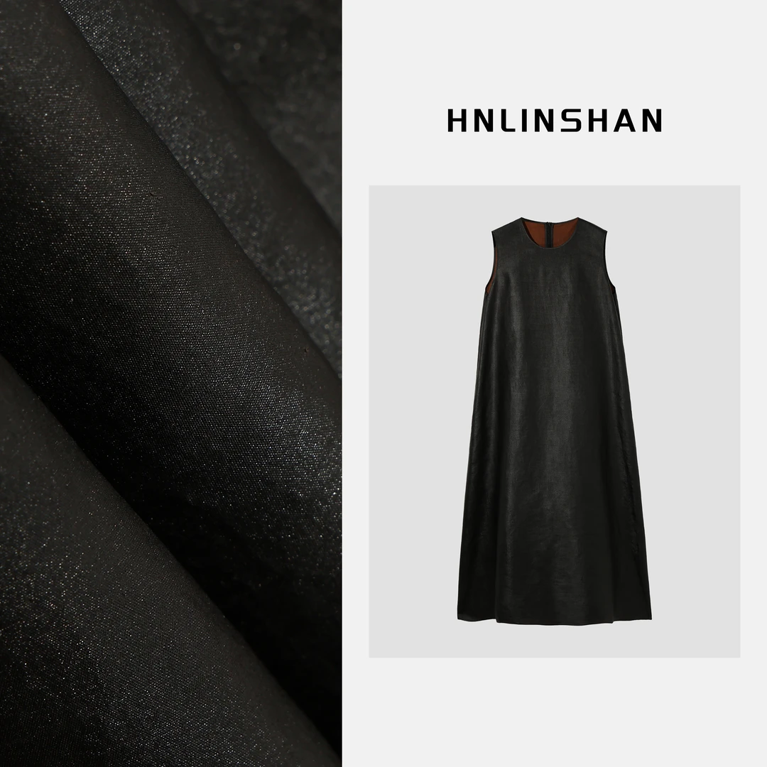 HNLINSHAN【香云纱系列】电力纺莨绸背心连衣裙BXQ2032