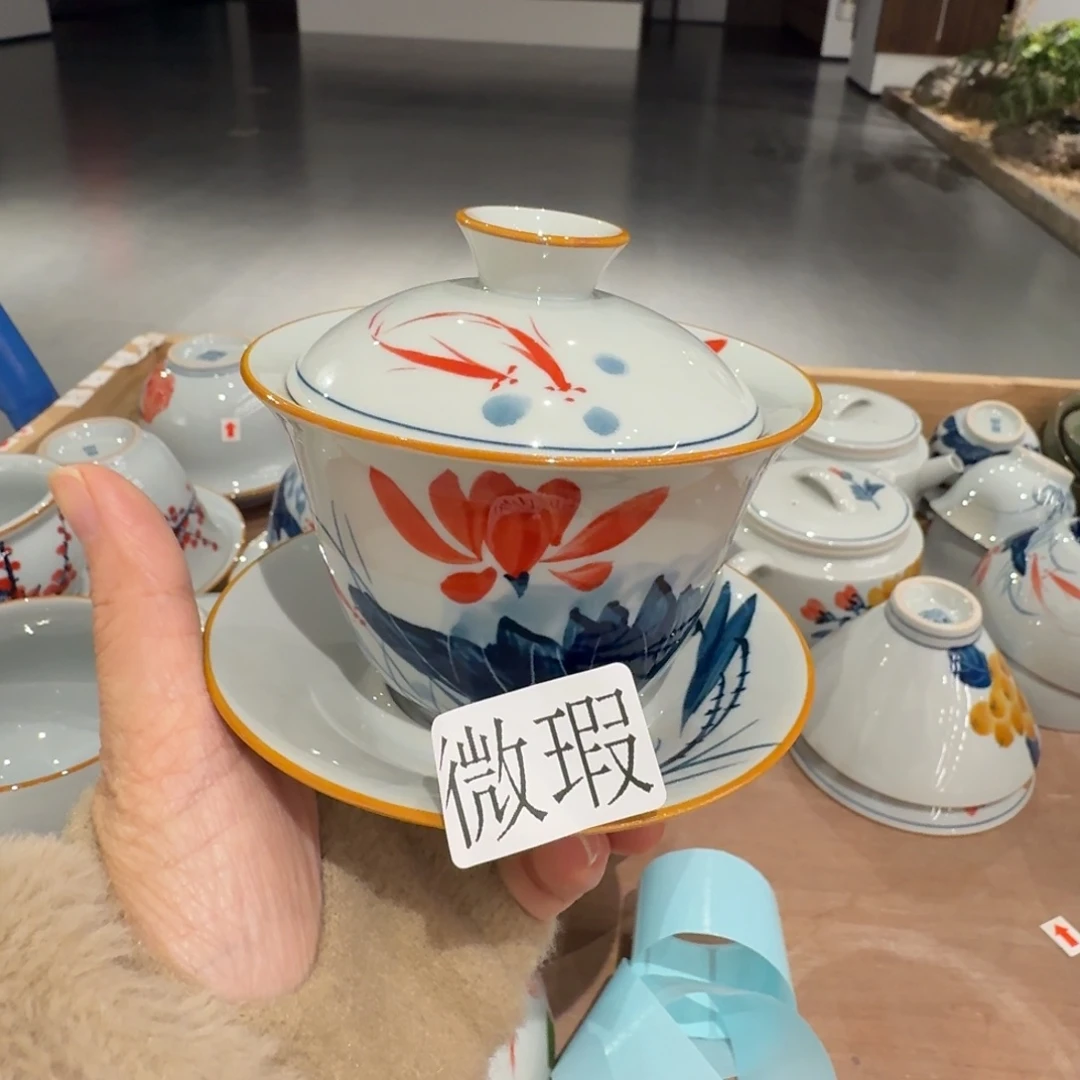 釉下手绘茶具微瑕