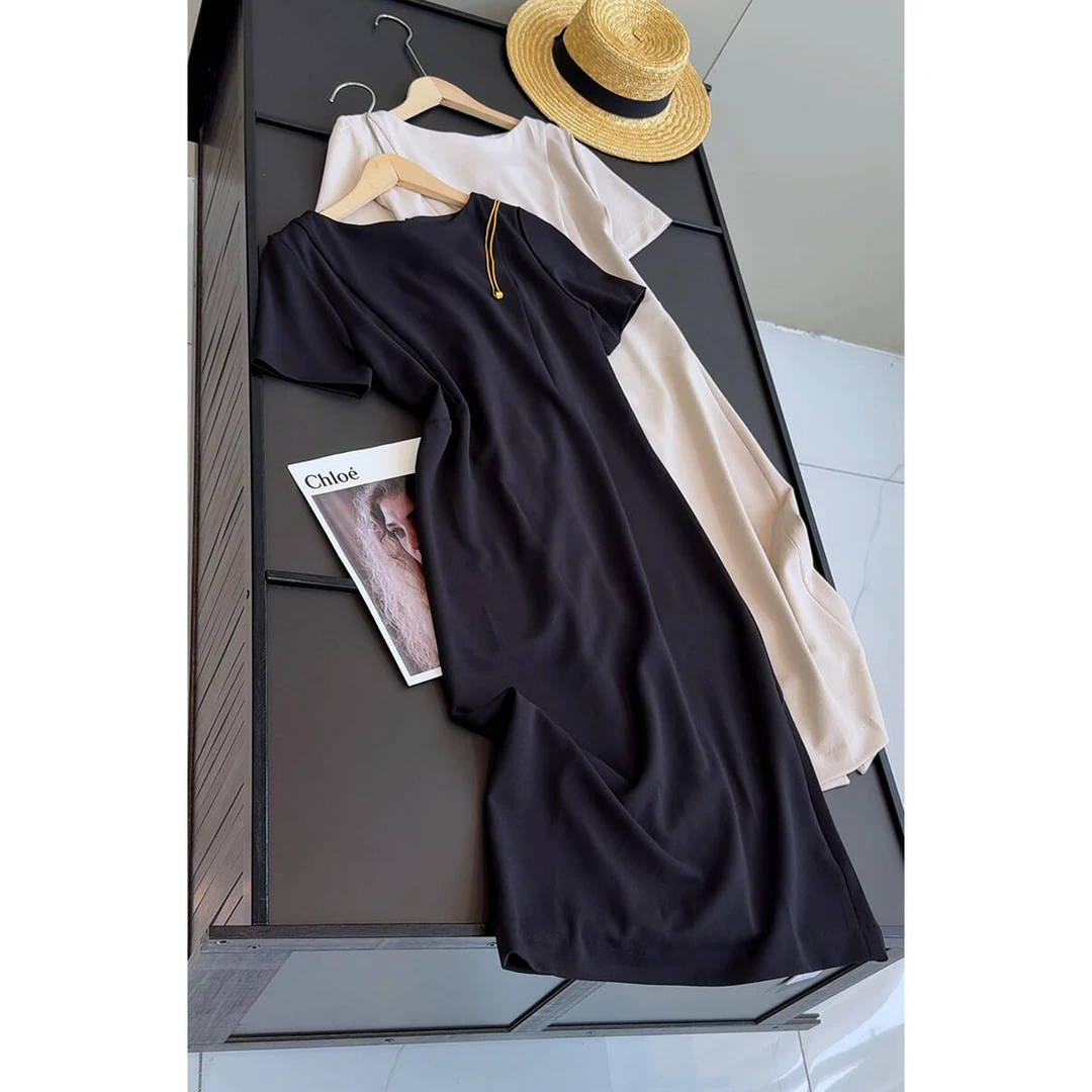 25新款后拉链收腰舒适短袖连衣裙女高级感夏季法式时尚气质裙子