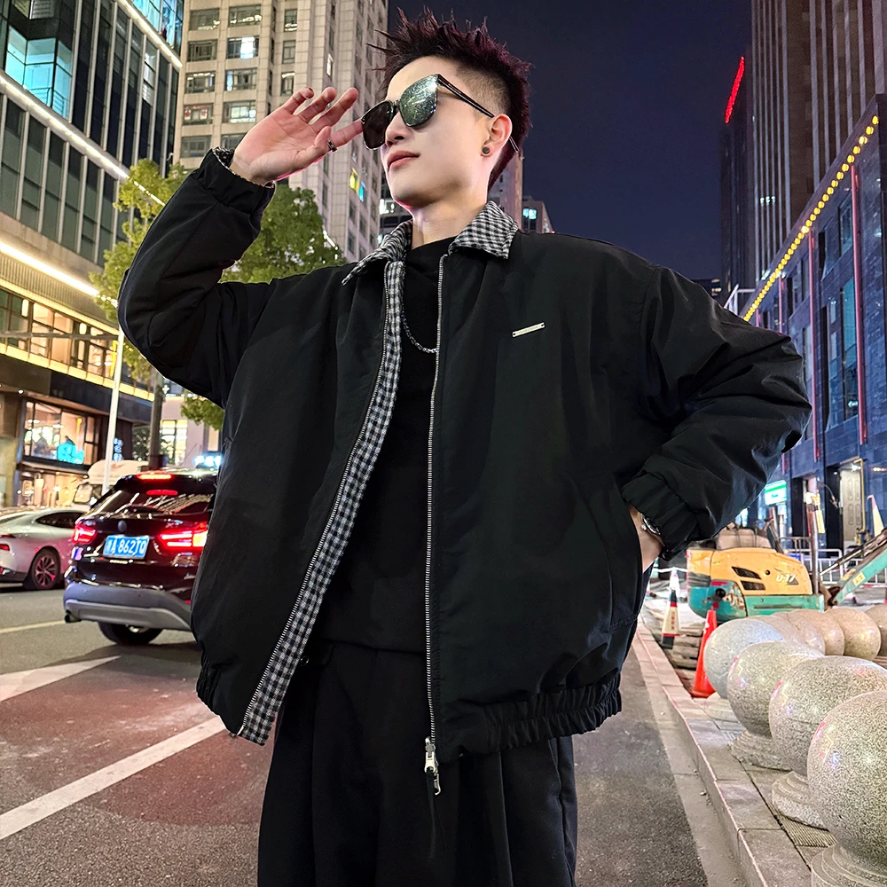 两面穿格子拼接棉衣外套男士冬季棉服2025新款高级感男装保暖棉袄