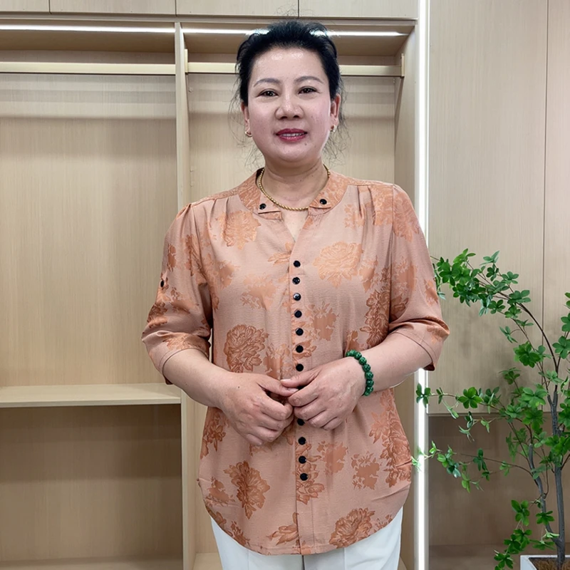 大码时尚妈妈装云锦三角领衬衫YZSF