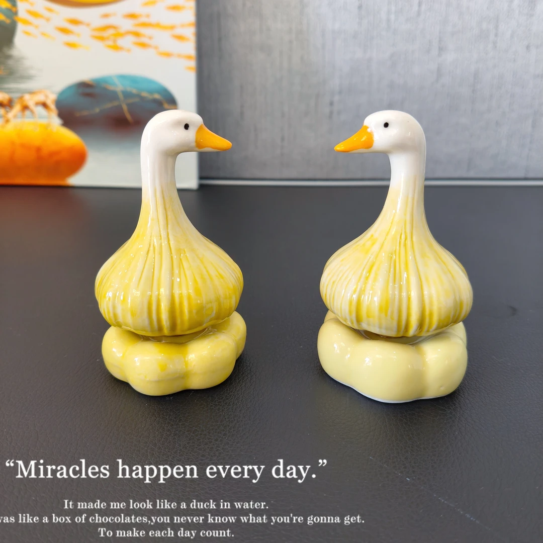 景德镇陶瓷蒜了鸭转转摆件没什么大不了的治愈办公室桌面摆件礼物
