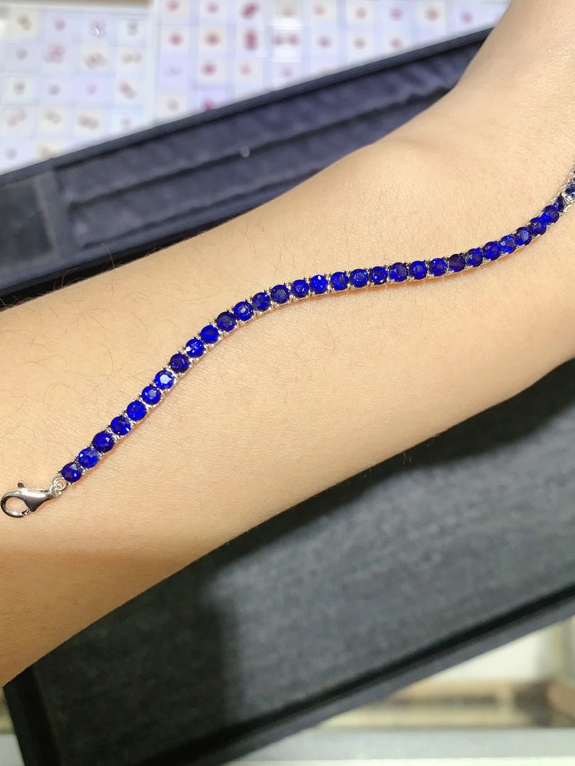 天然蓝宝石手链总长19