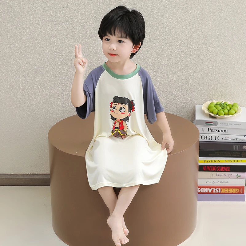 哪吒睡裙男童短袖莫代尔夏季薄款儿童睡衣宝宝空调服夏天家居服