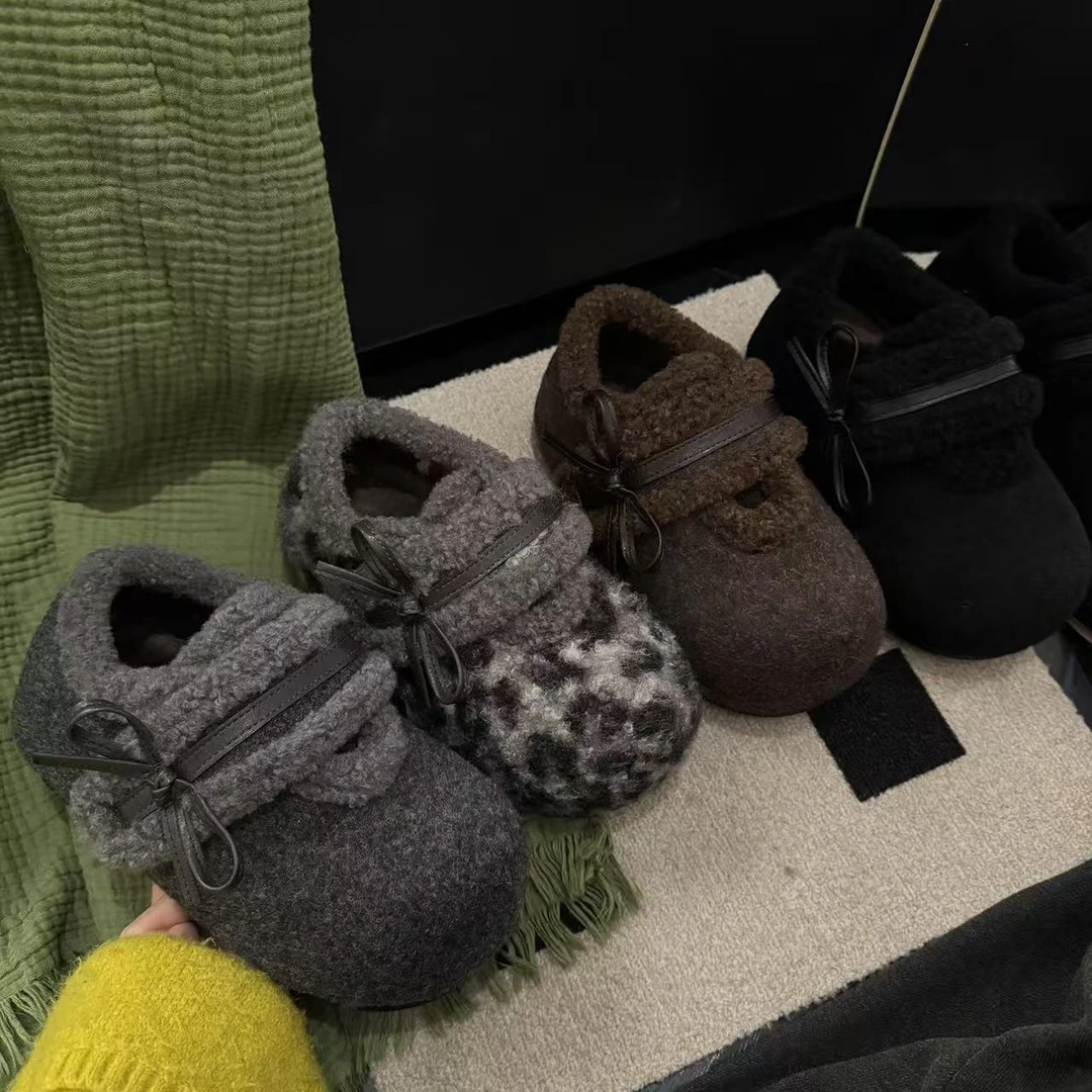 2025年冬新款时尚百搭蝴蝶结设计款内增高包头外穿女小个子毛毛鞋