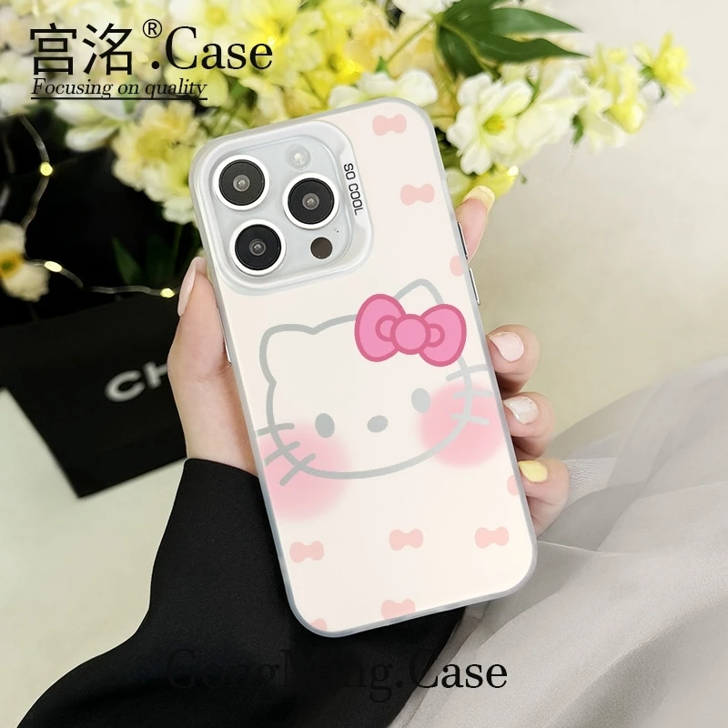 蝴蝶结大KT猫头彩银壳适用于iPhoneiPhone苹果16手机壳华为oppo小