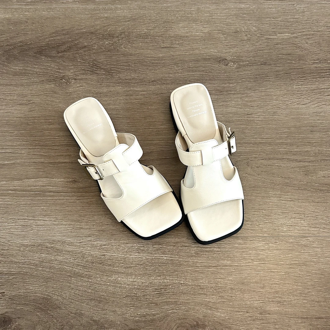 Dannyfrey日系ins风平跟夏季薄款方头一字拖软皮百搭时尚凉拖