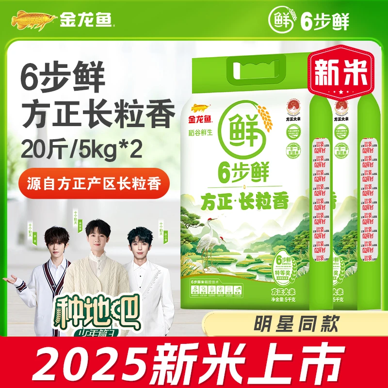 【明星同款】金龙鱼6步鲜方正长粒香20斤2025新米软糯优质东北大米