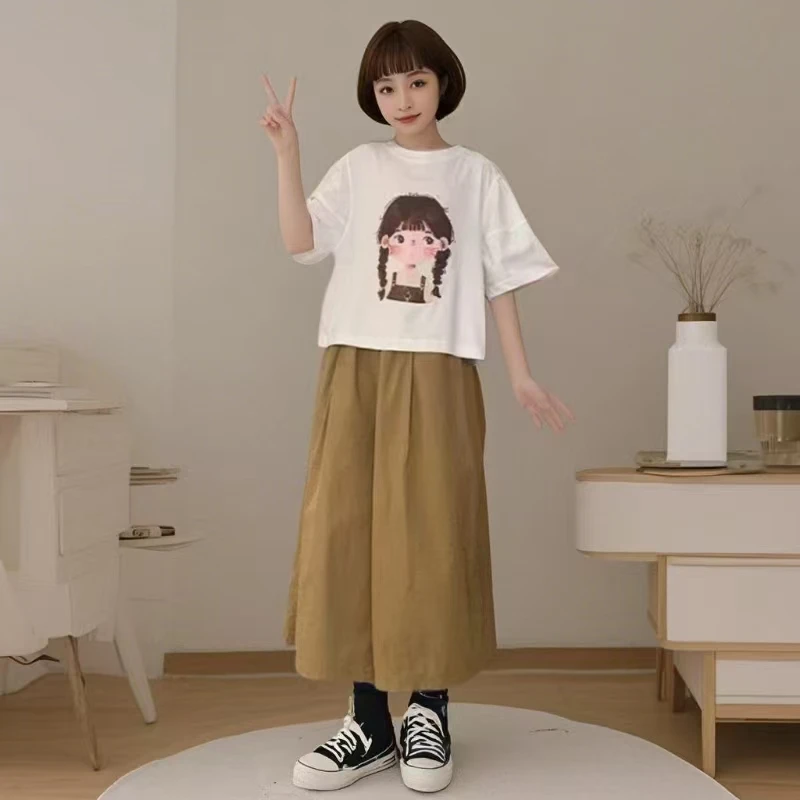 女童夏季阔腿裤套装新款时尚2025年中小学生夏天阔腿裤两件衣服