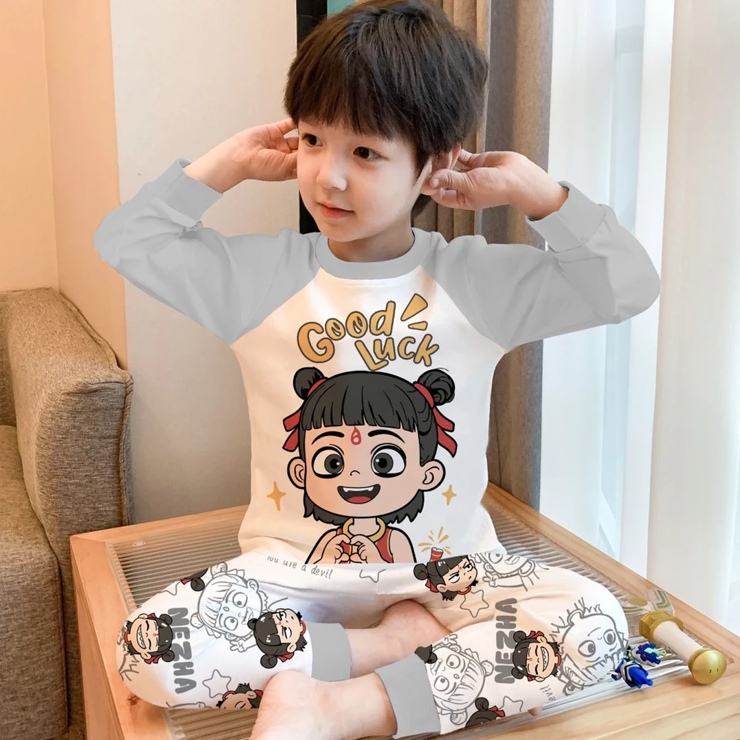 哪咤儿童秋衣秋裤秋冬款纯棉男童保暖内衣套装全棉男孩宝宝棉毛衫