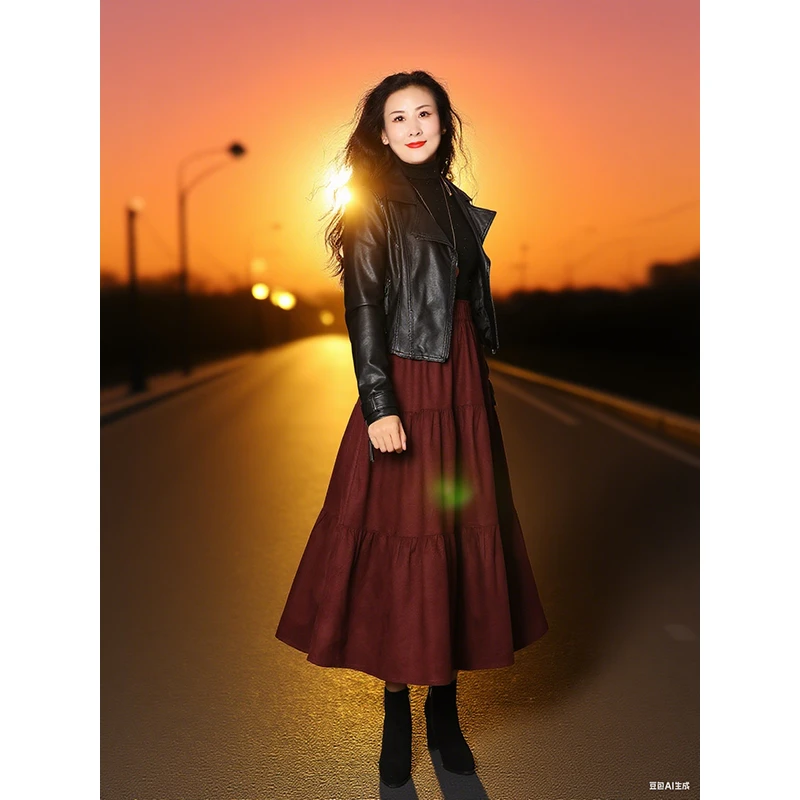 麂皮绒伞裙女a字裙春秋2025新款垂感百褶裙遮胯显瘦中长大摆裙子