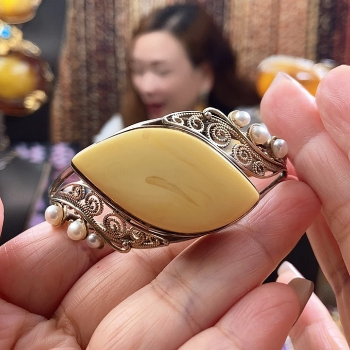 琥珀银S925镶嵌手镯手镯