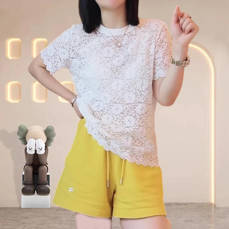 早春穿搭一整套女装2025爆款网红蕾丝短袖T恤短裤洋气休闲装夏季