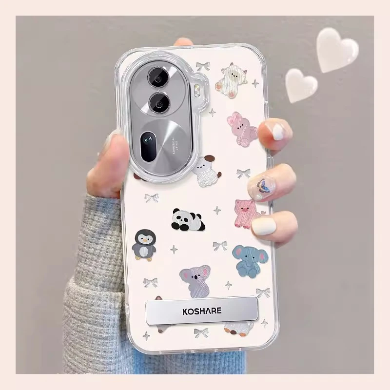 适用opporeno8pro手机壳vivos15可爱卡通动物支架小米12羽纱高级