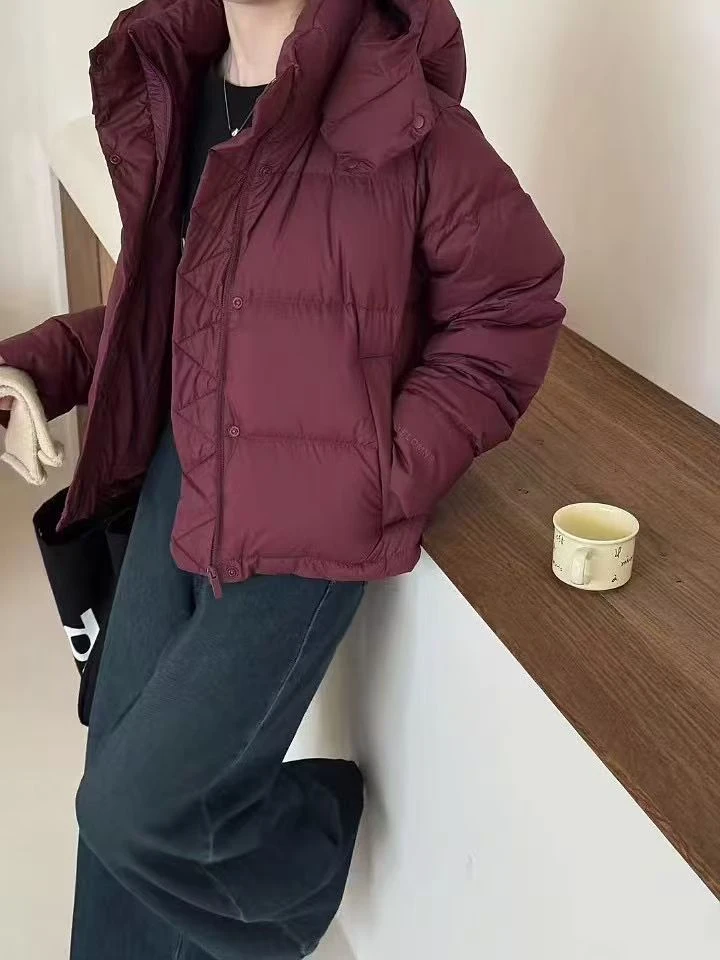 lulu外套鸭绒可卸帽小个子泡芙 超轻羽绒服Puff白四格短款