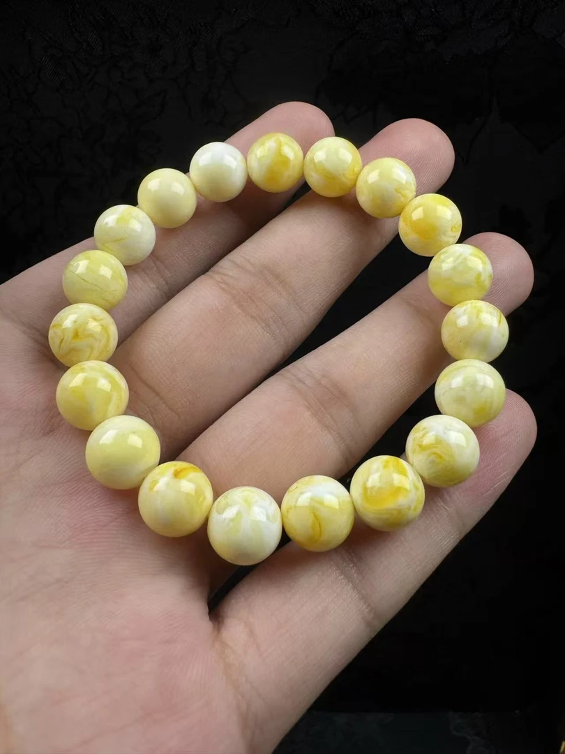 10MM天然金瓷白圆珠一串A349