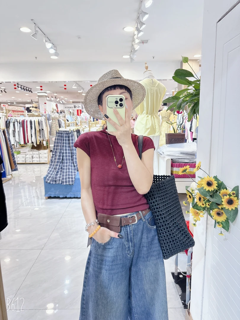 短袖圆领螺纹纯色常规款常规T恤