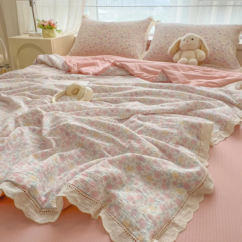 夏凉被单件公主风夏季双层纱花边凉感夏被薄款小清新宿舍空调被子