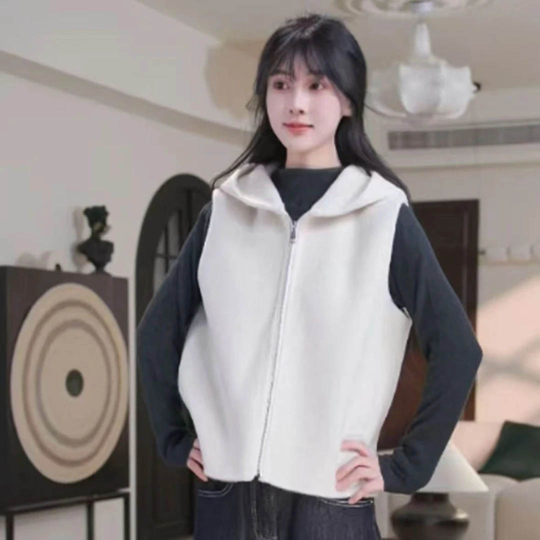 双面绵羊毛气质大衣新款小个子2025秋冬韩系百搭休闲连帽马甲外套