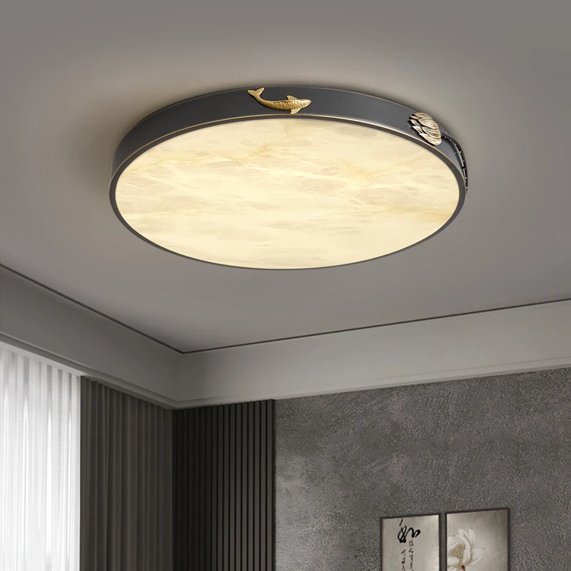 新中式全铜吸顶灯小阳台灯圆形简约大气轻奢超薄家用中国风卧室灯