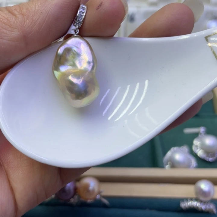 淡水珍珠吊坠(不含链)银S925镶嵌