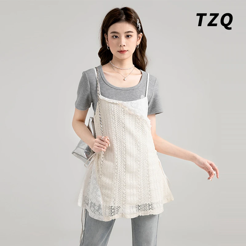 日系时尚蕾丝镂空吊带连衣裙女早春内搭长袖白色针织衫上衣