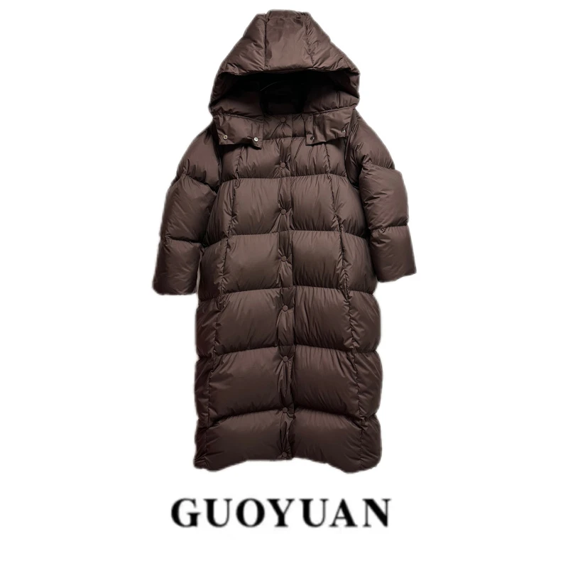 GUOYUAN连帽长款羽绒服WT988