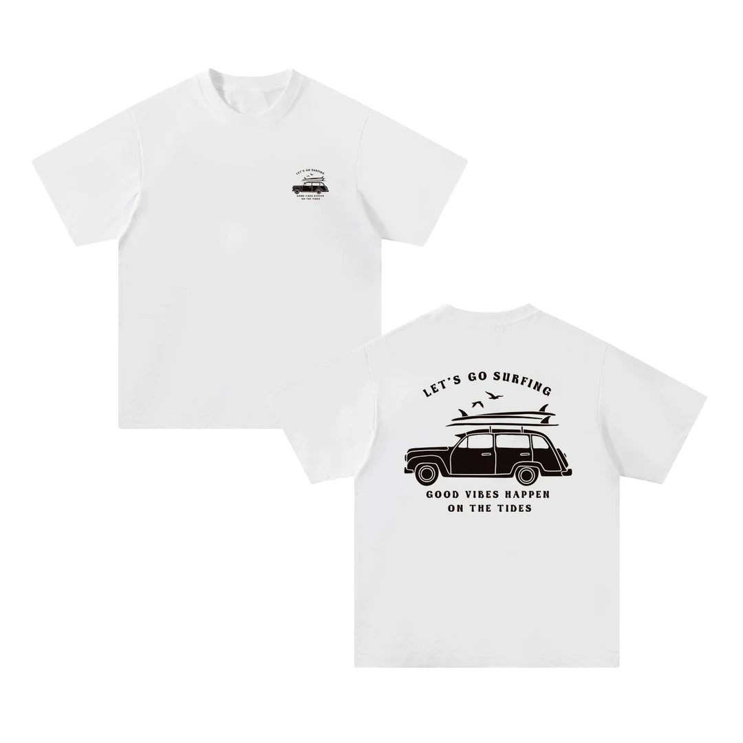 DJ【汽车前后印花夏季短袖】户外复古休闲时尚百搭宽松