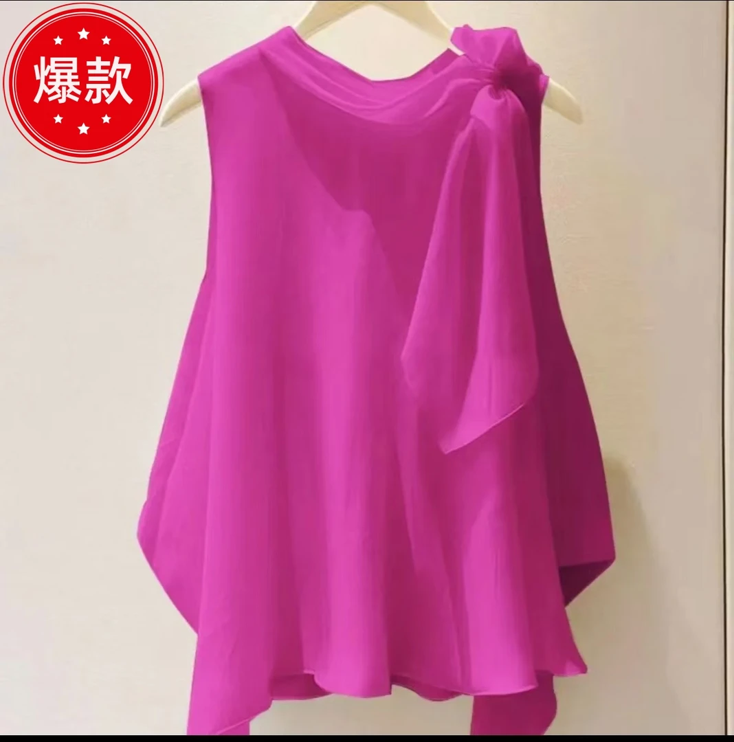 独特漂亮洋气高端别致小衫法式小上衣纯色无袖衬衫2025新款女夏季