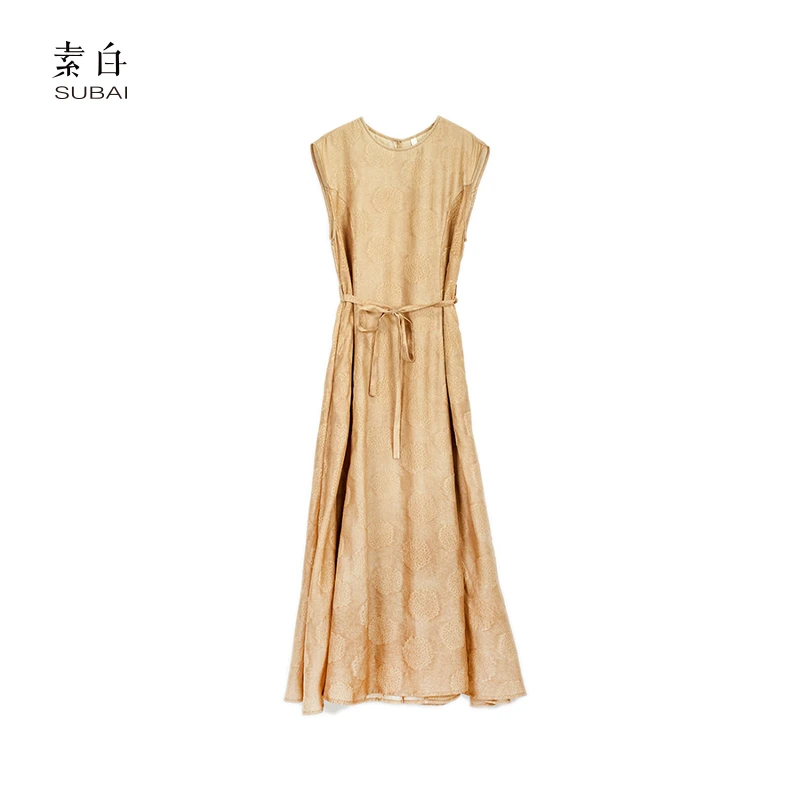 素白【皇后】中式立体提花收腰优雅长裙秋麻连衣裙SB2502LQ01259