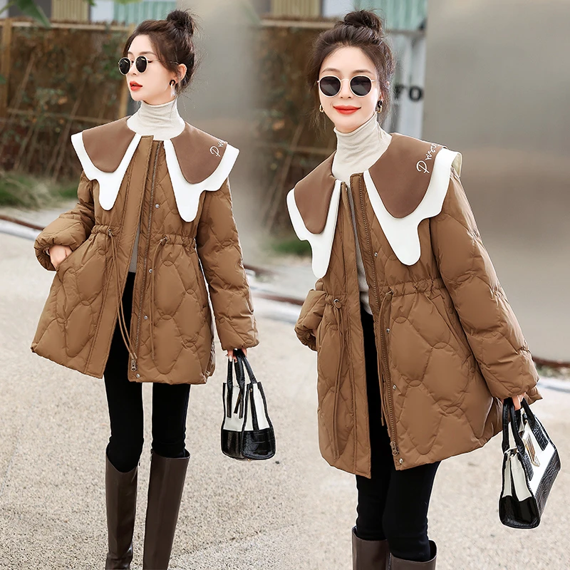 2025秋冬新款小个子短款保暖白鸭绒羽绒服洋气可爱大翻领拼接外套