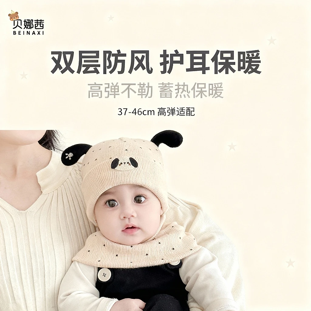 Beinaqian/贝娜茜婴儿帽子秋冬季新生儿宝宝保暖毛线帽可爱针织帽