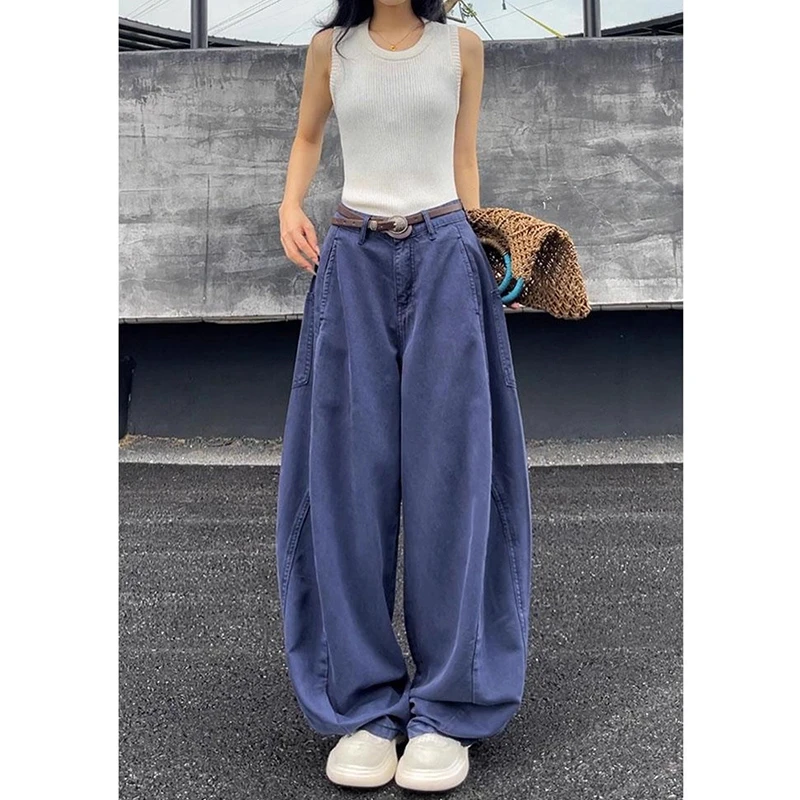 大码宽松阔腿弯刀裤女夏季2025薄款胖MM垂感显瘦百搭拖地直筒裤子