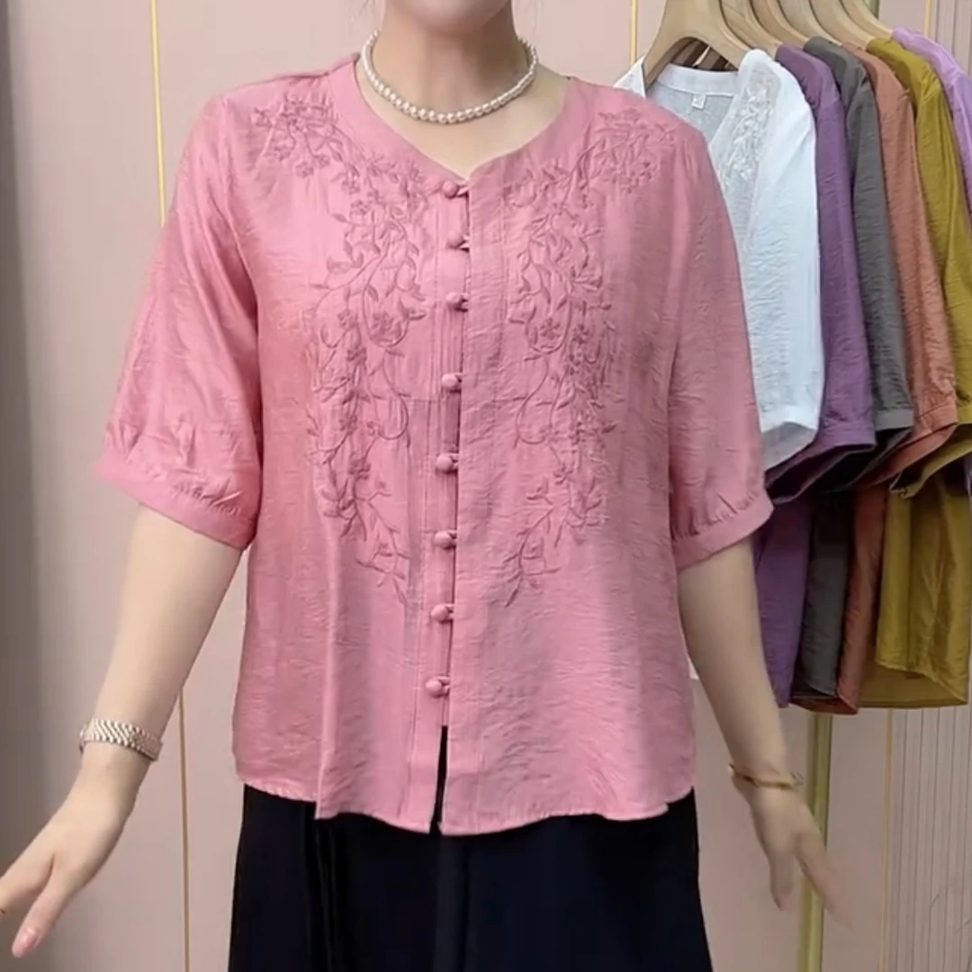 高档包扣刺绣分袖妈妈开衫优雅时尚减龄洋气