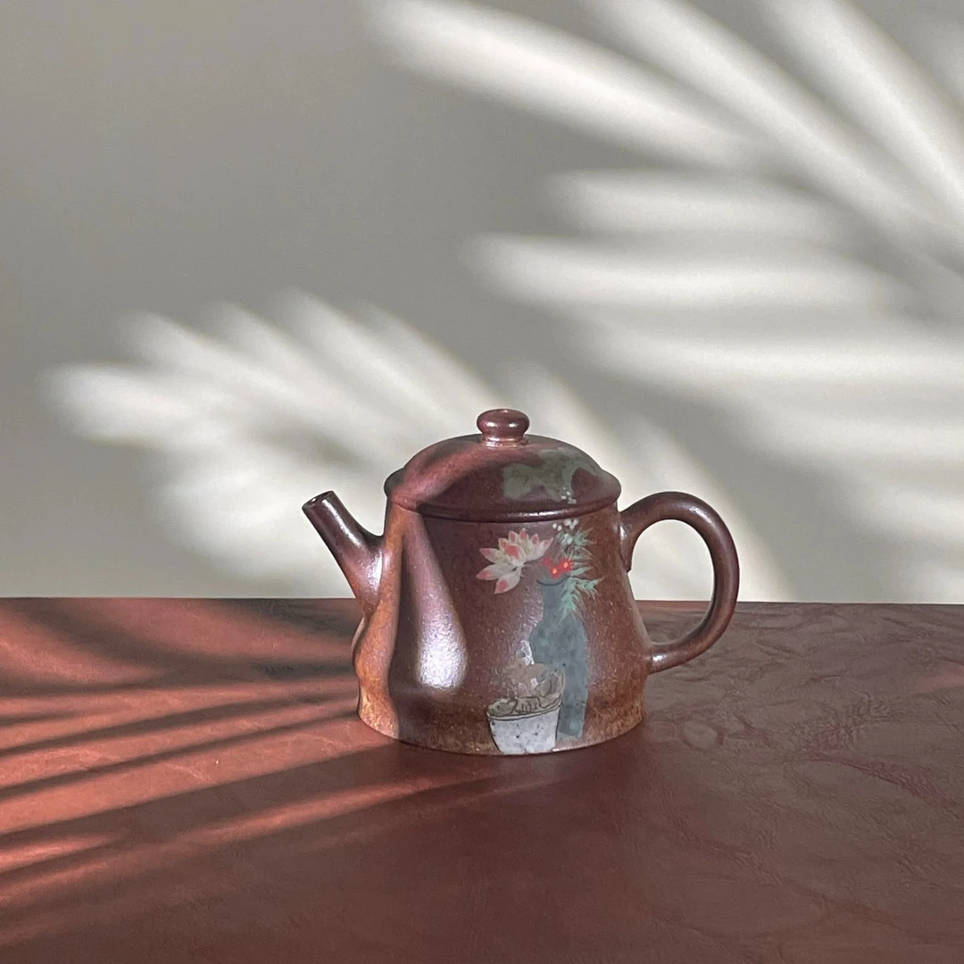 【老班长推荐】段泥 柴烧 泥绘 清供柱础壶