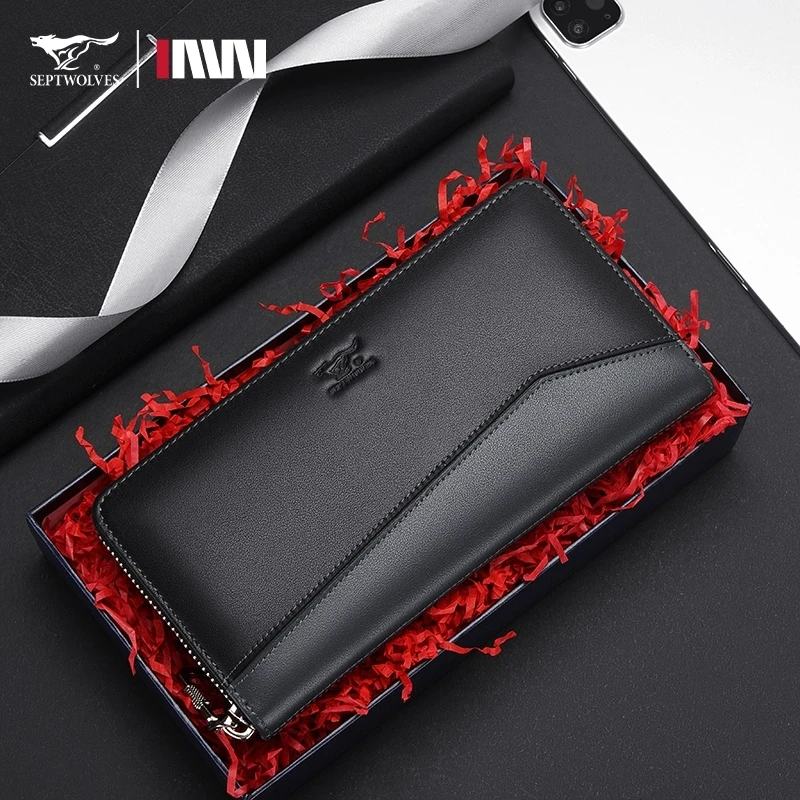 七匹狼钱包男士长款真皮拉链皮夹2025新款高端手包手拿包爸爸皮包