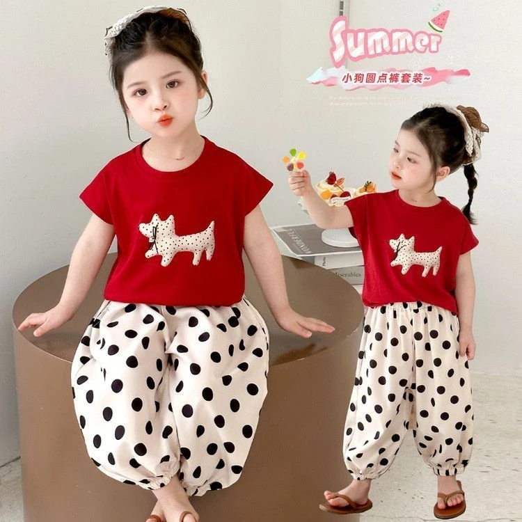 清凉一夏~女童夏装套装女孩短袖时髦卡通防蚊裤夏季薄款两件套