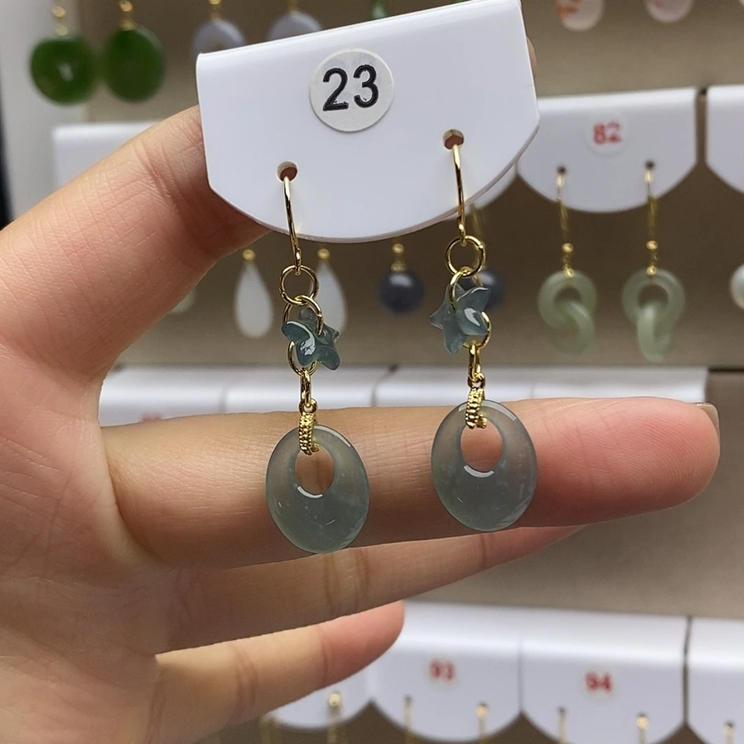 翡翠银S925镶嵌耳饰