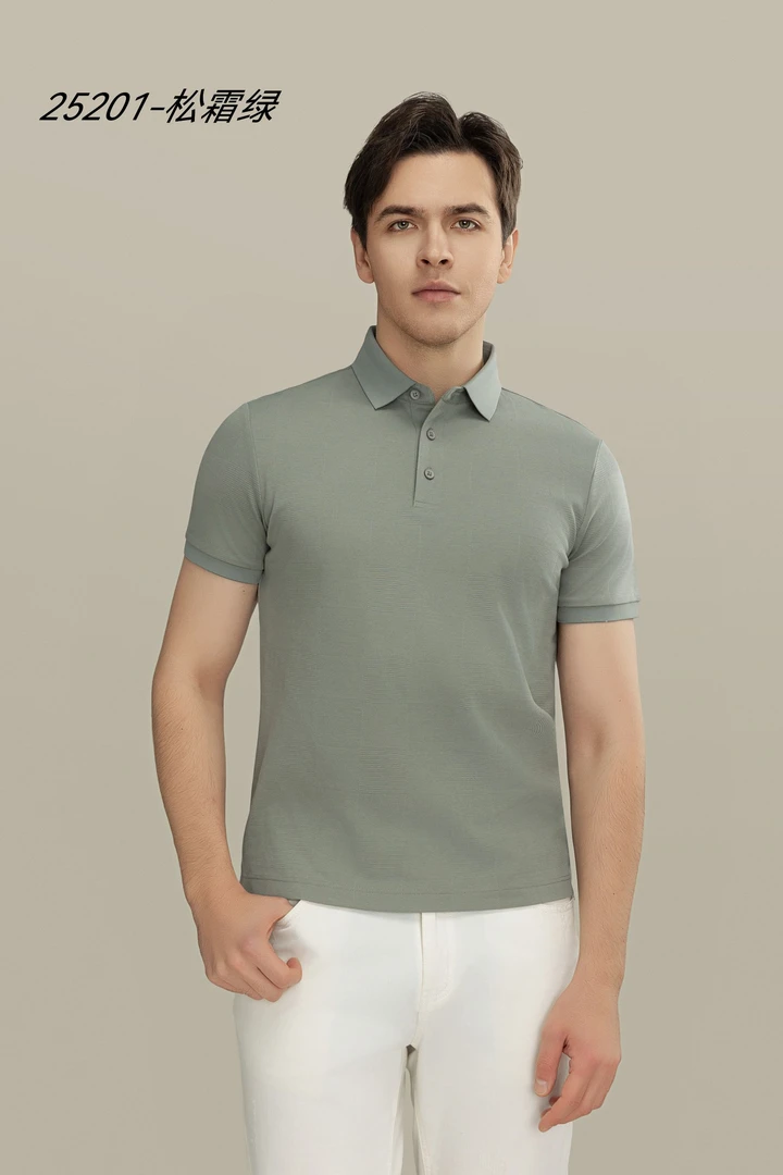 男子纯色提花短袖商务简约夏季舒适春夏户外