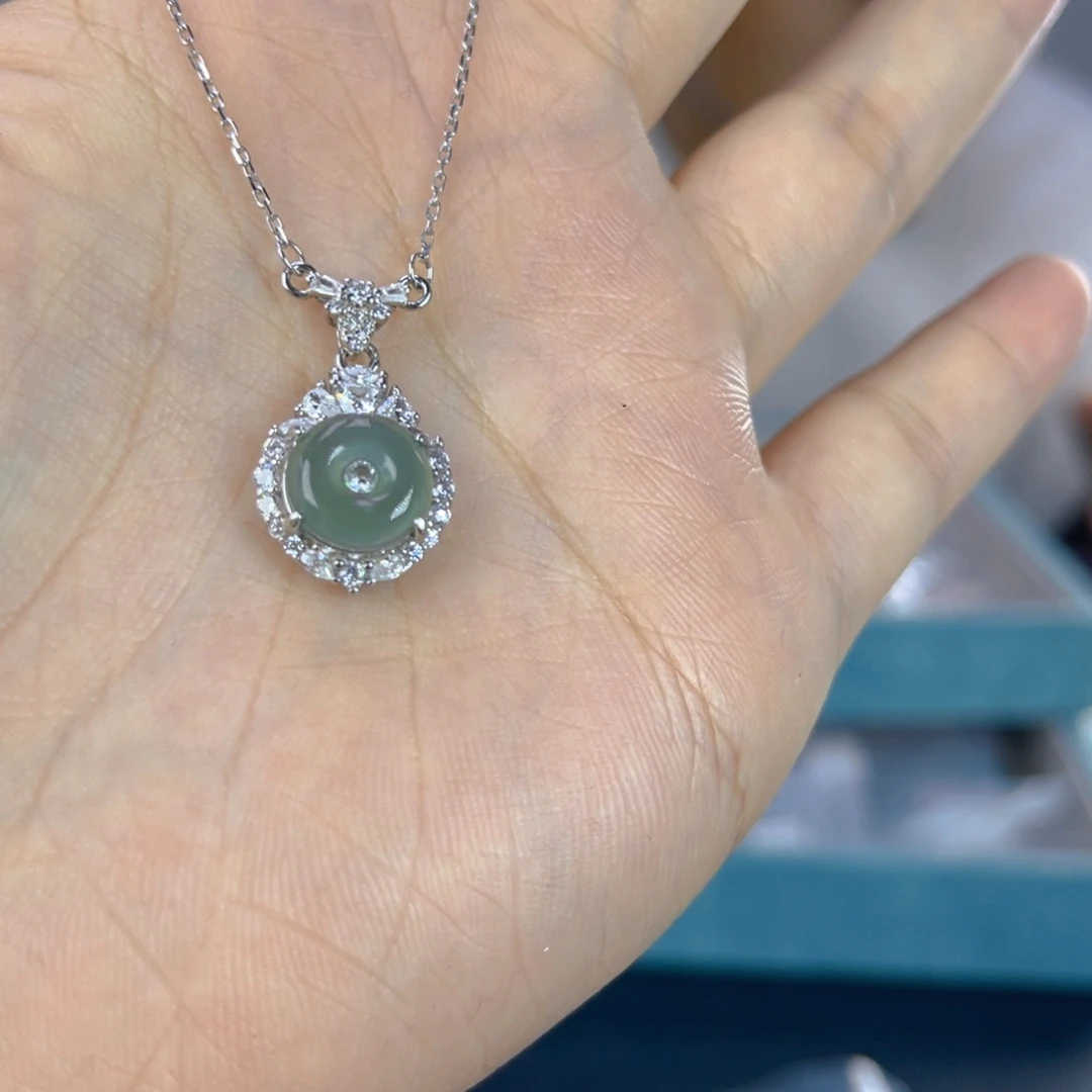 翡翠银S925镶嵌颈饰天然翡翠A货