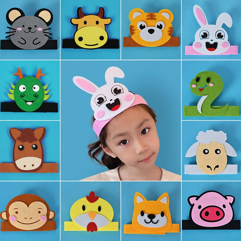 儿童十二生肖动物头饰幼儿园表演区道具大灰狼小兔子狐狸头套