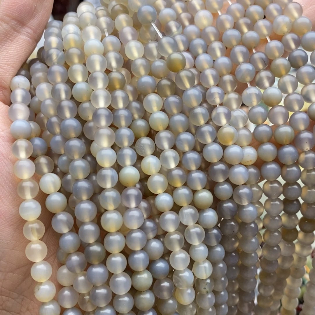 玛瑙/玉髓未镶嵌珠宝半成品一条天然6mm灰玛瑙圆珠