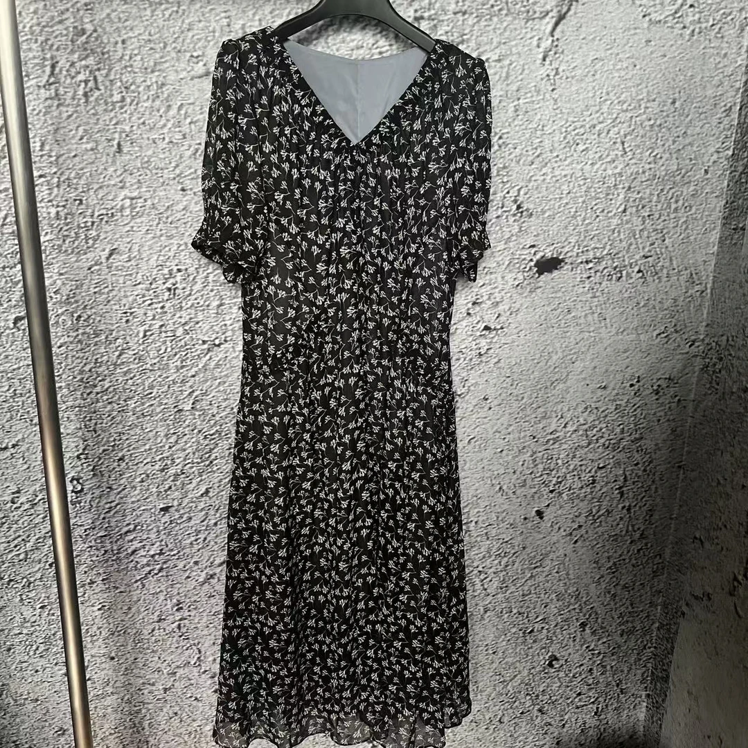 “巨高瘦”双侧法式口袋V领高定泡泡公主显瘦栀子花连衣裙