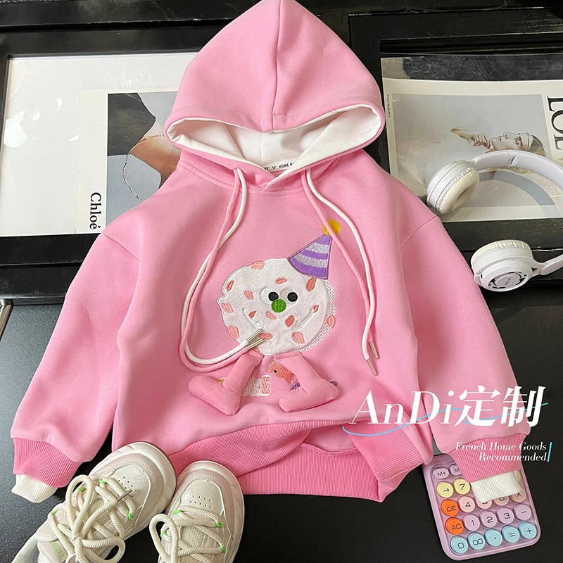 〖ANDI〗订制秋款女童拼色卡通图案连帽韩系洋气卫衣2625