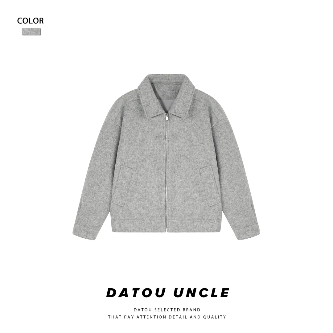 【大头叔叔】冬季轻奢绵羊毛呢子翻领宽松加厚夹克外套DC037S